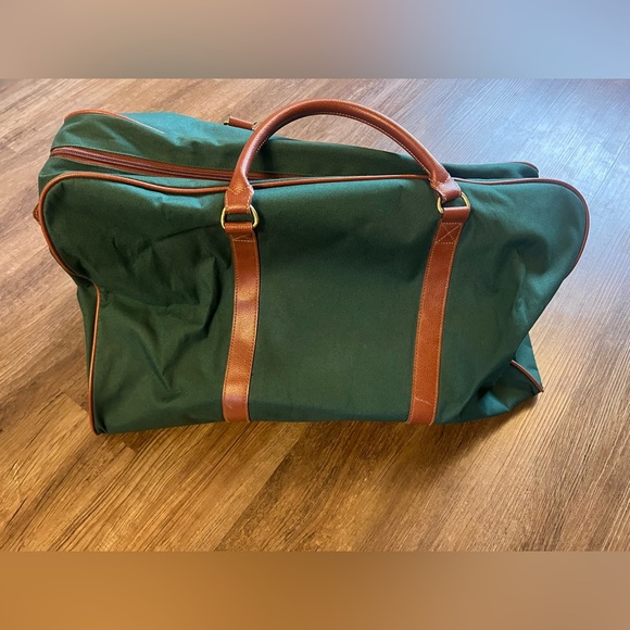 Ralph Lauren Canvas Duffel Bag VTG Green Brown 21” Weekender Polo Travel Strap - Picture 2 of 11